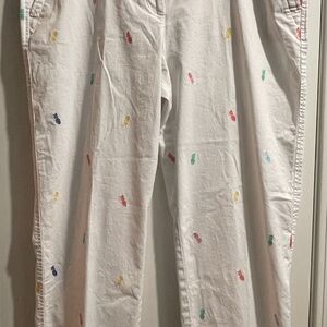 Talbots White Pants with Multicolor Pineapple Embroidery Size 14